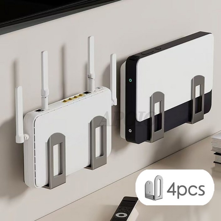 APOIO 다용도 무타공 공유기 셋톱박스 거치대 멀티탭 정리대, 4개, 그레이