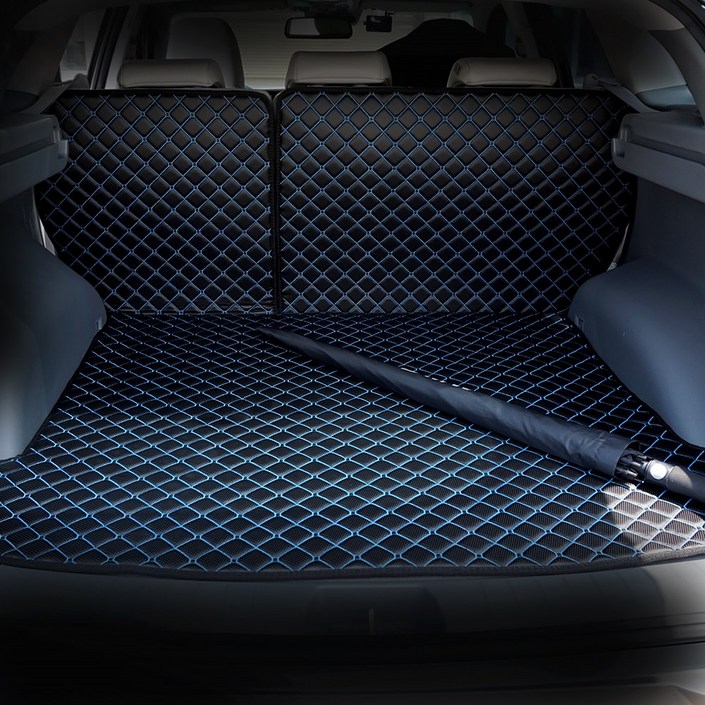 아이빌 현대 넥쏘 신형퀼팅 4D 자동차 트렁크매트 + 2열등받이 풀세트, 블랙+블루 20221101