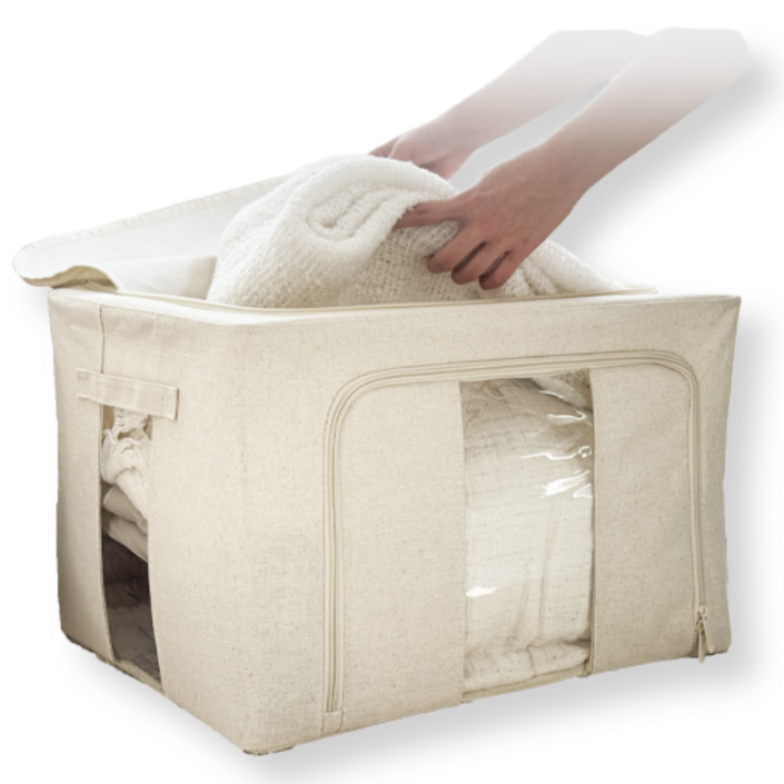 살림생각 패브릭 수납 정리 보관 리빙박스 이불정리함, 1개, 아이보리