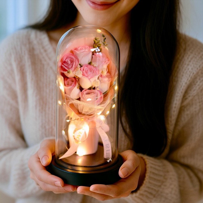 아르띠콜로 유리돔 기념일선물 꽃다발 인테리어무드등, 1개, 핑크 아르띠콜로 유리돔 기념일선물 꽃다발 인테리어무드등, 1개, 핑크