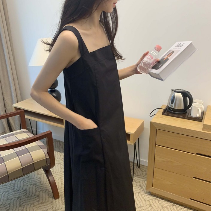 루어스룸 베가스 스퀘어넥 민소매 포켓 롱 원피스