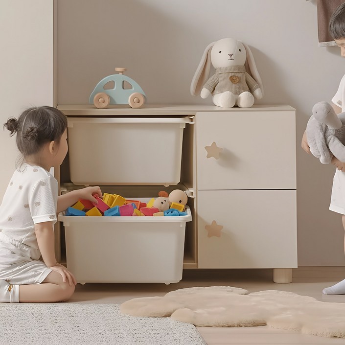 AAHUT 토토리 수납장 장난감 서랍장 800 키즈 유아 아기 수납장 장난감장, 2단, 아이보리