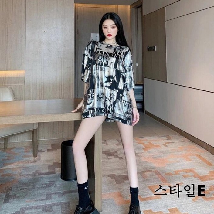 Myshe여성 반짝이 캐주얼 빅사이즈 여름 반팔티 슬림핏 티셔츠 2010530 CBT004F Myshe여성 반짝이 캐주얼 빅사이즈 여름 반팔티 슬림핏 티셔츠 2010530 CBT004F