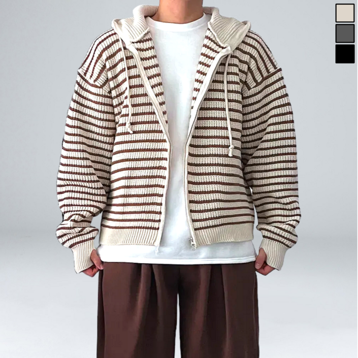 이황에프엔씨 남성용 스트라이프 투웨이 니트 후드 집업 64581