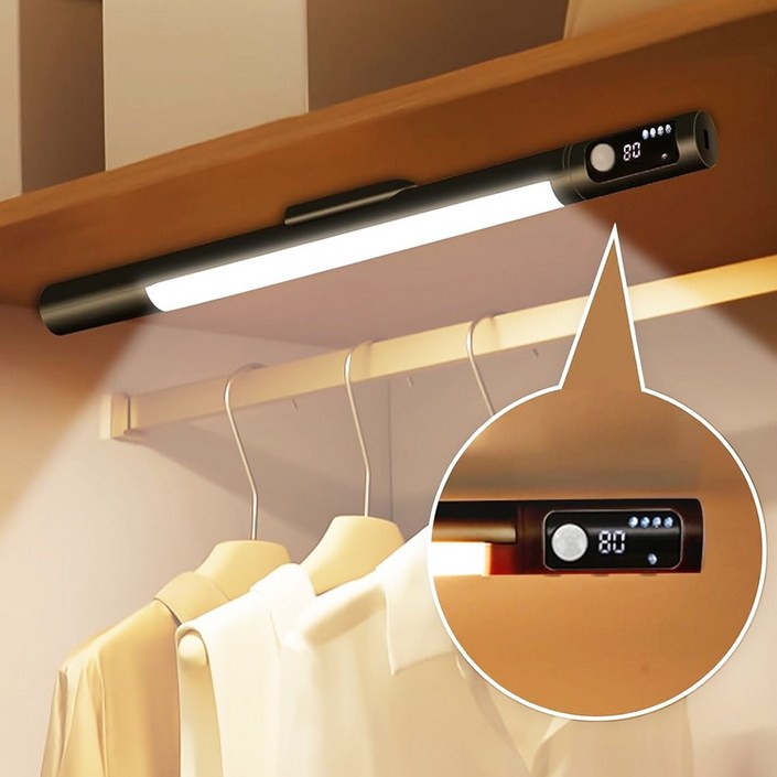 파카이라이트 잔여배터리표시 대용량 원통형 무타공 충전 LED 센서등, 1개, 블랙