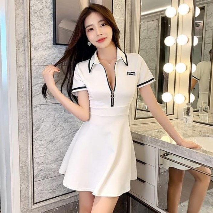 해피유통 봄 여름 여성 미니 화이트 카라 테니스 원피스