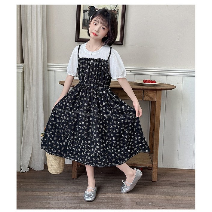 슈가푸딩 주니어 잔꽃 블랙 원피스 초등학생 중학생 주니어롱원피스 주니어원피스 여름신상 여아여름원피스 바캉스룩 외출룩 휴가룩 데일리룩