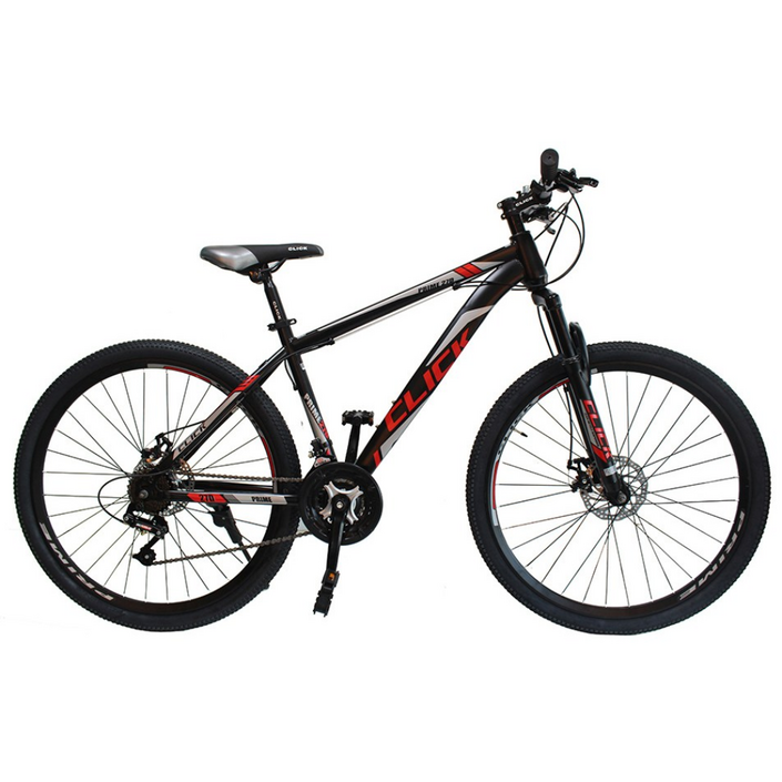 클릭 기계식디스크브레이크 MTB 자전거 프라임27.5D 시마노21단 입문용 미조립, 1개, 블랙레드, 180cm