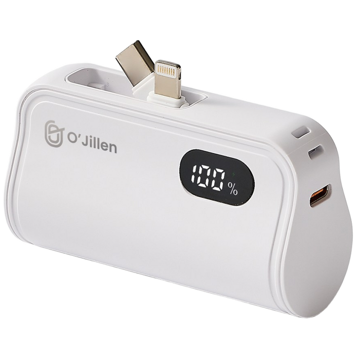 오지렌 5000mAh 고속충전 일체형 듀얼 보조배터리, 화이트, 1개