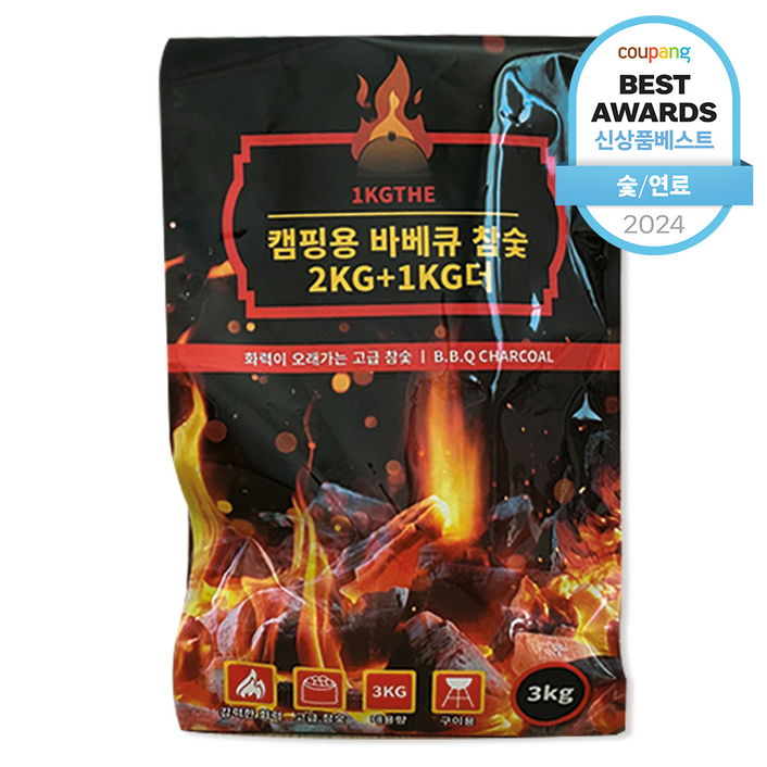 1KGTHE 캠핑용 바비큐 참숯, 3kg, 1개