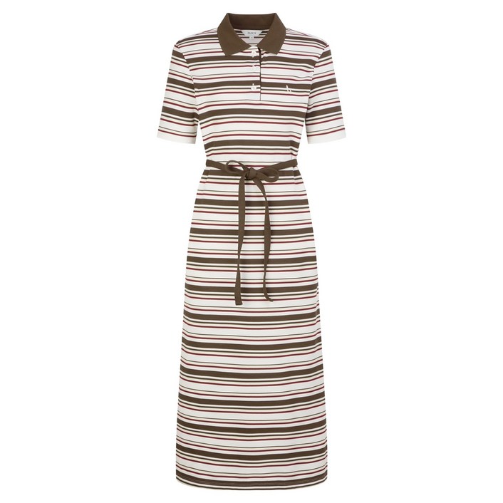 헤지스 여성용 카키 스트라이프 면혼방 반팔원피스