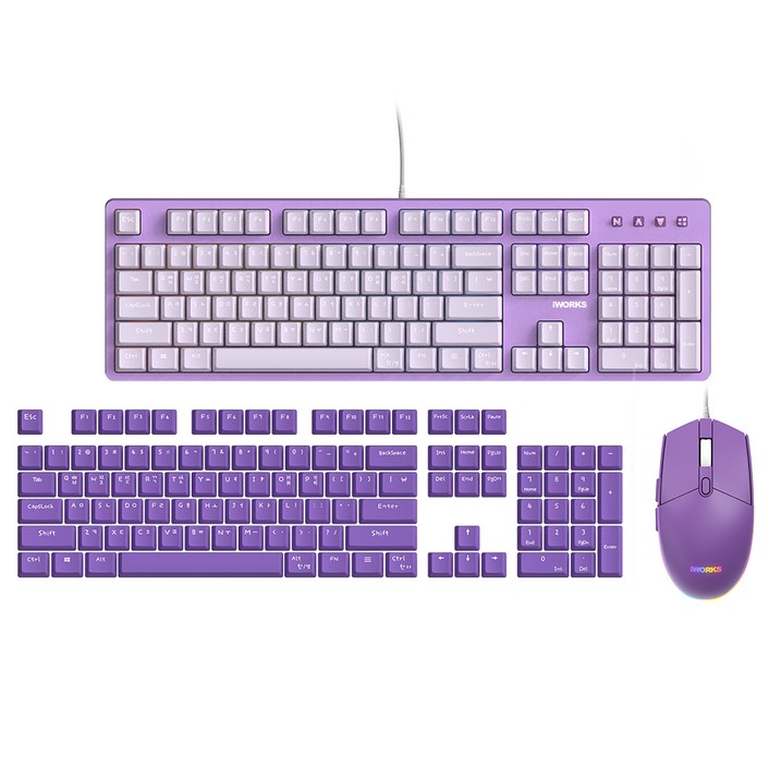 마이크로닉스 유선 키보드 아이웍스 에디션 적축  마우스 세트, PURPLE, 키보드 iWORKS KEYBOARO
마우스 iWORKS MOUSE, 일반형