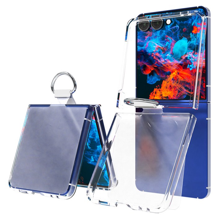 로랜텍 Z플립 변색방지 크리스탈 힌 클리어 하지드 휴대폰 케이스 + 키링 세트