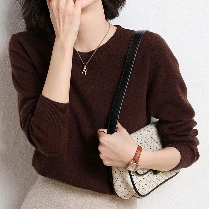 엘쏘 여성용 라운드넥 베이직 니트 티셔츠