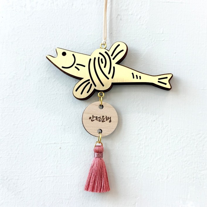 골드 액막이 명태 럭키링 차량용 장식 북어 집들이 개업 선물 룸미러걸이형, 1개, 2.안전운행원형