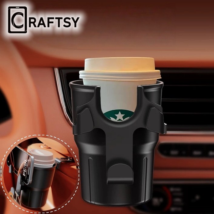Craftsy 차량용 멀티 탈부착 컵홀더 걸이형 뒷좌석 송풍구 음료 휴대폰 거치대 수납통, 블랙, 1개