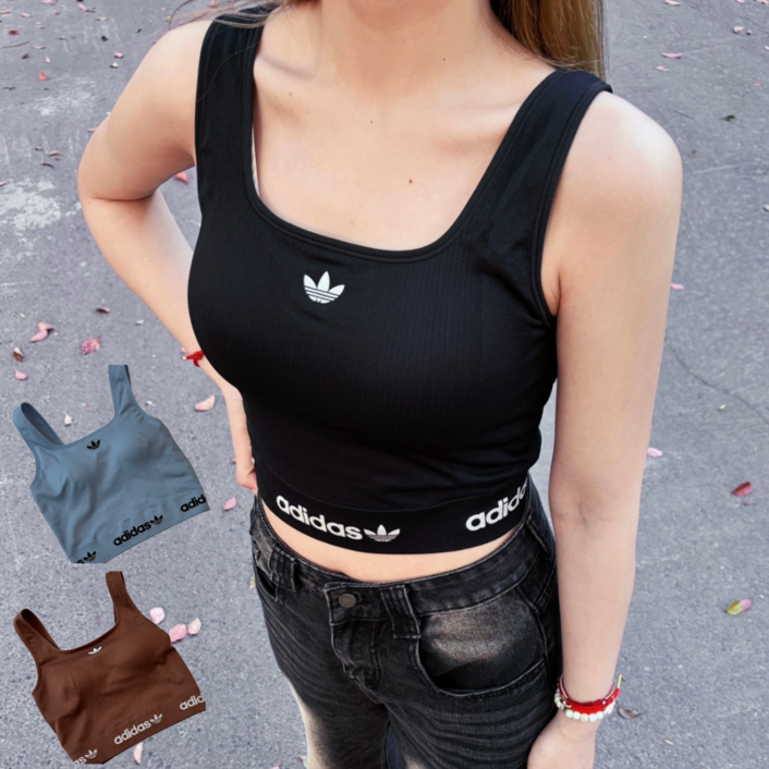 아디다스 오리지널 크롭 탱크탑 나시 티셔츠 블랙 브라운 블루 3컬러