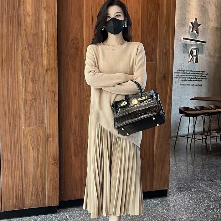 여성 긴팔 빅사이즈 루즈핏 롱 원피스 데일리룩 봄 가을 롱 니트 원피스