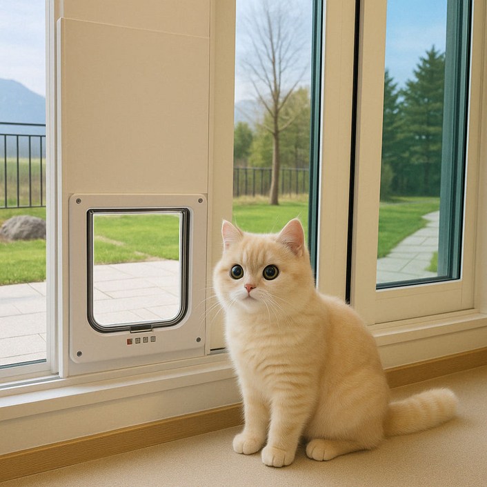 펫도어 베란다펫도어 강아지문 고양이문 강아지안전문 고양이안전문 캣도어 펫도어시공 견문 강아지출입문 고양이출입문 방묘문 고양이배변, 1개, 화이트