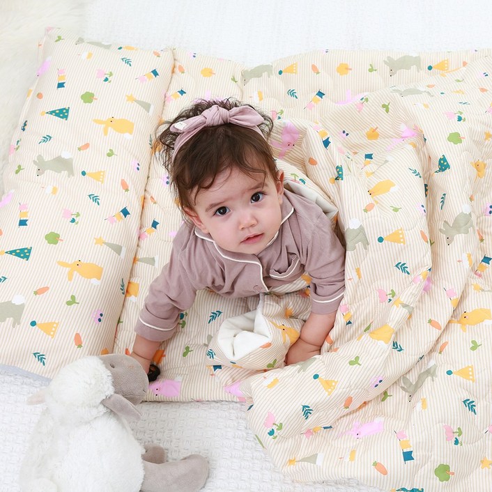 베베로시 [프리미엄] 사계절 리버시블 어린이집 낮잠이불세트 일체형 순면+풍기인견+3D에어매쉬, D.댕댕이