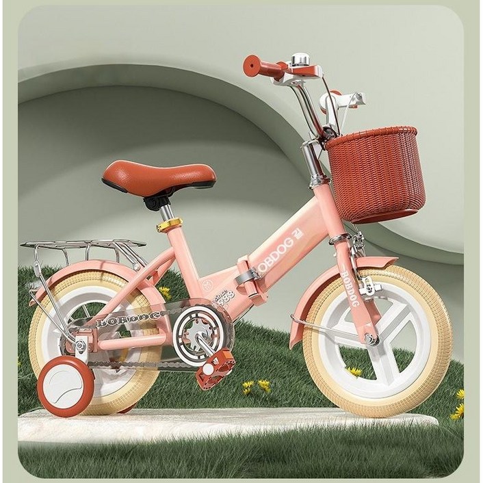 BYOU 접이식 유아 자전거 보조바퀴 어린이 자전거 14인치 16인치, 1개, 100cm, 로즈핑크