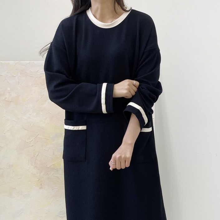 포모어 투톤 라운드넥 하객룩 빅사이즈 원피스