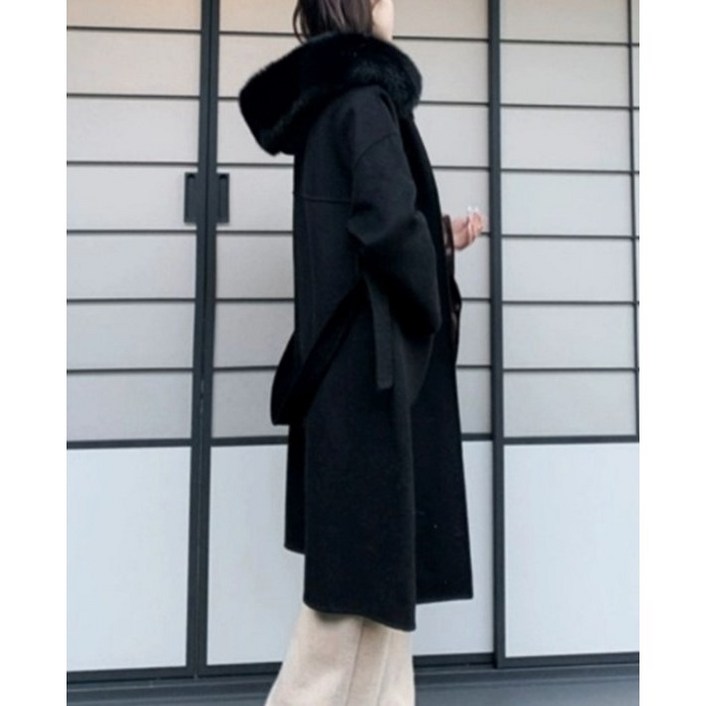 팍스 후드 모직 롱코트