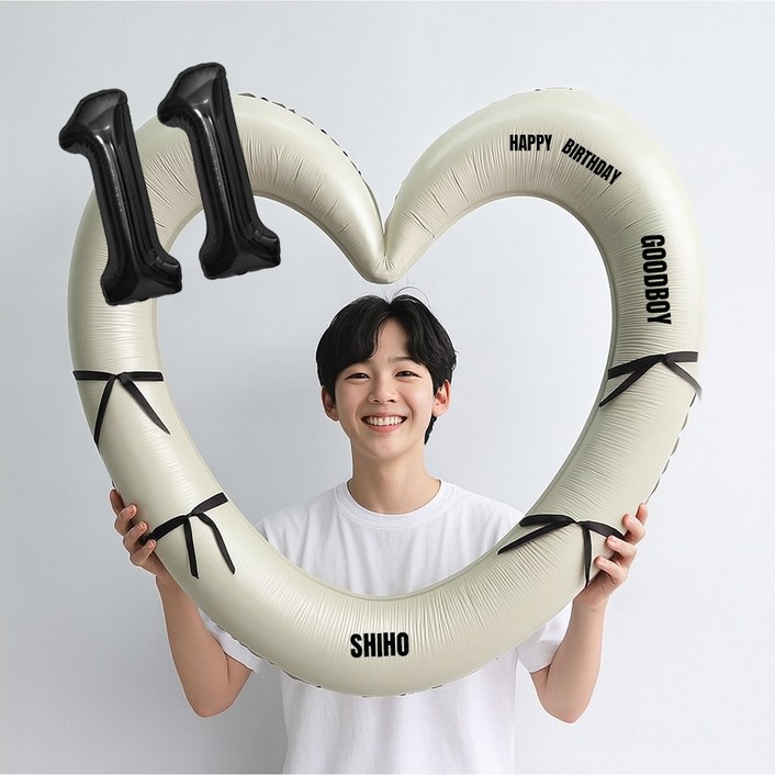 해피제이니 블랙 숫자 하트프레임 풍선 생일파티용품세트(프리레터링 시트지 포함) 포토존