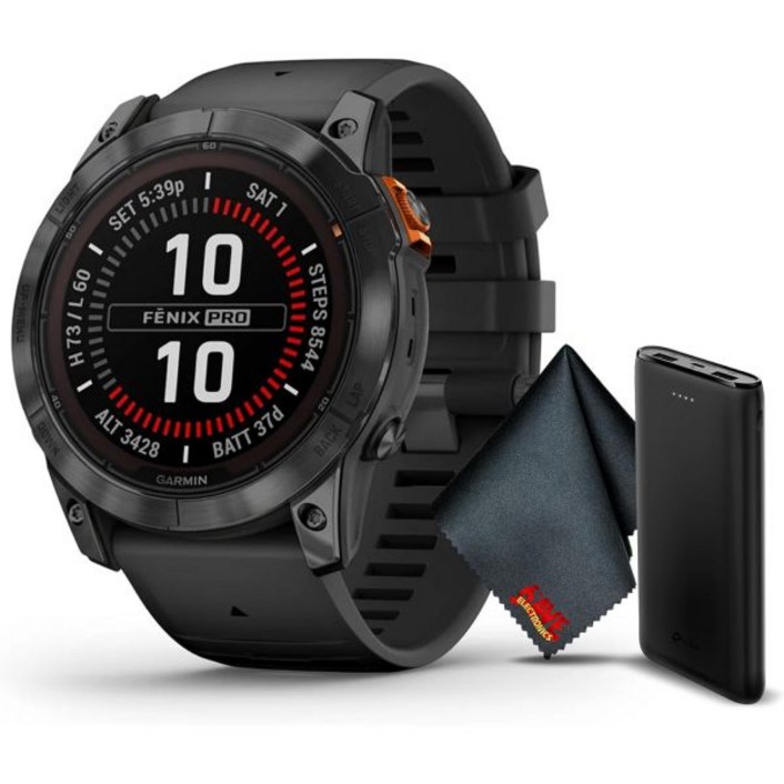 가민 Fenix 7X Pro Solar 에디션 51MM 슬레이트 그레이 블랙 밴드 GPS 스마트워치 내장 손전등 파워 글라스 태양광 충전 렌즈 고급 트레이닝 기능 두꺼운 손목에