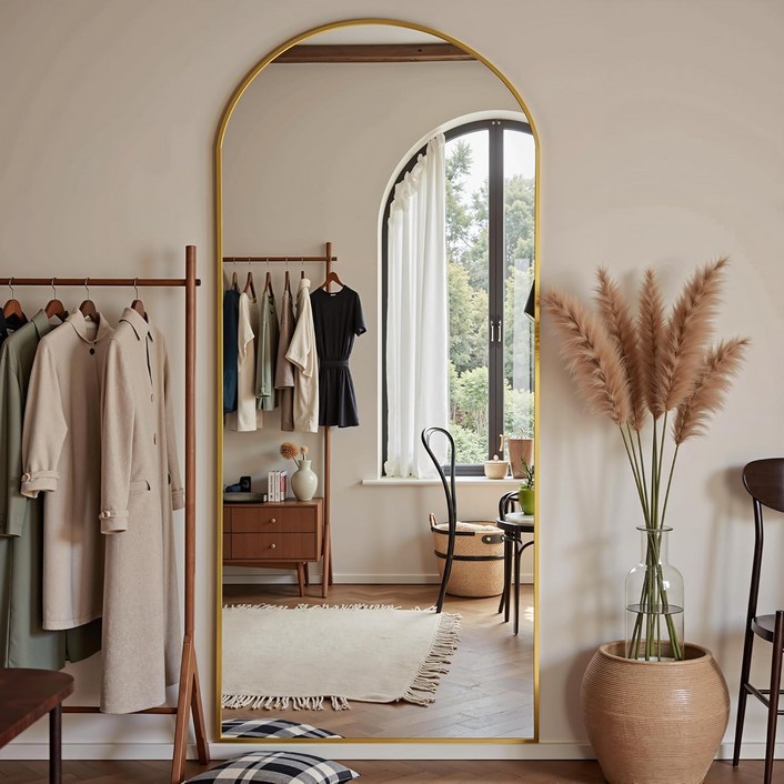 안토크 아치형 전신거울 벽걸이 스탠드 거치형 강화안정유리 1600530, 골드