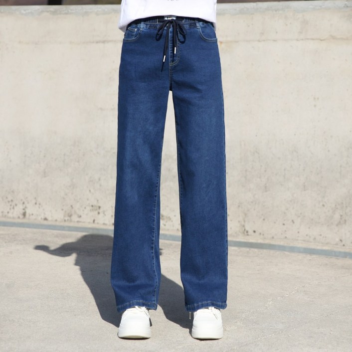 동대문스타일 여자 청바지 노멀워싱 통일자 스판 밴딩 봄 가을 여성 세미 와이드 데님 팬츠