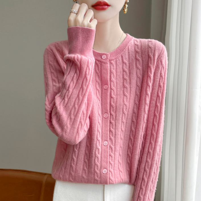 MS HOME 라운드 꽈배기 니트 가디건 데일리 여성용