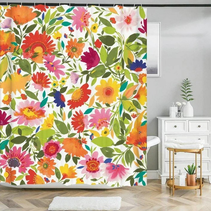 꽃 잎 스크린 식물 인쇄 목욕 방수 샤워 커튼 후크 욕실 홈