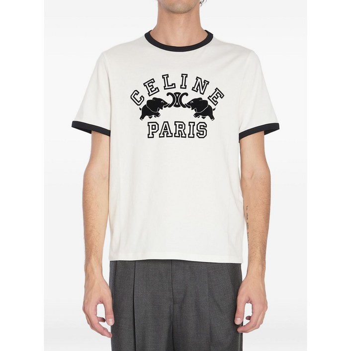 셀린느 엘리펀트 로고 골지 트리밍 티셔츠