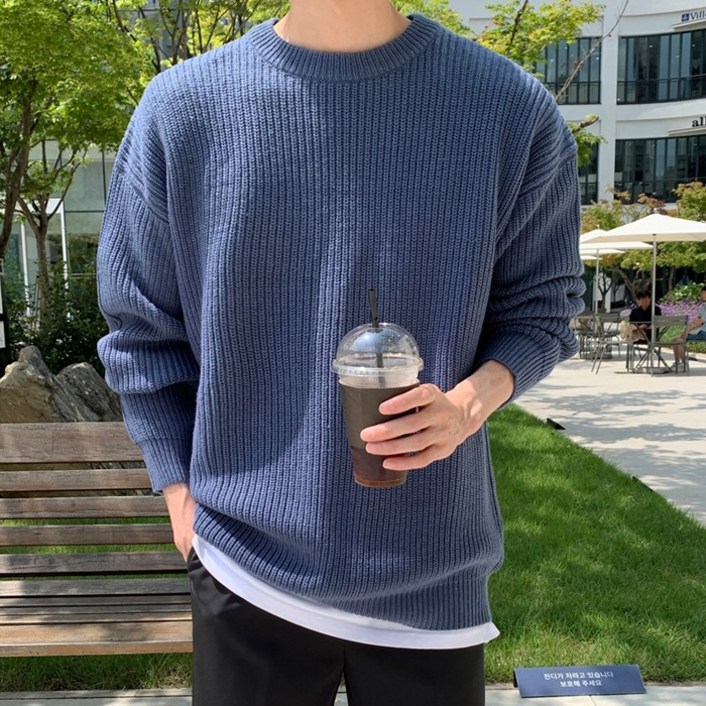 제타22 남녀공용 고급 울 워셔블 프리미엄 베이직 오버핏 하찌 라운드 니트 1820