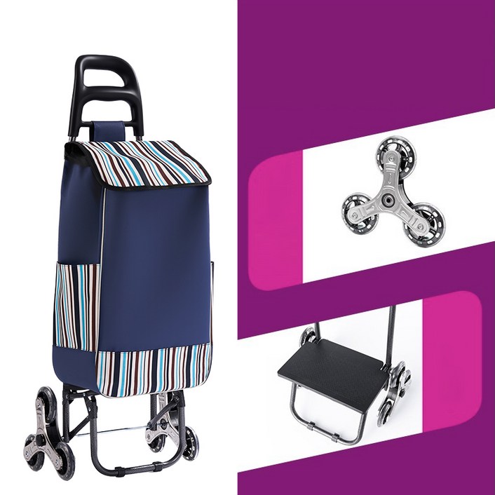 GIANXI 가벼운 계단식 접이식 손수레 카트 휴대성 강한 가정용 소형 트레일러, 노인도 편리하게 사용 가능한 장바구니, 1개, 계단 오르기 바퀴 스타일