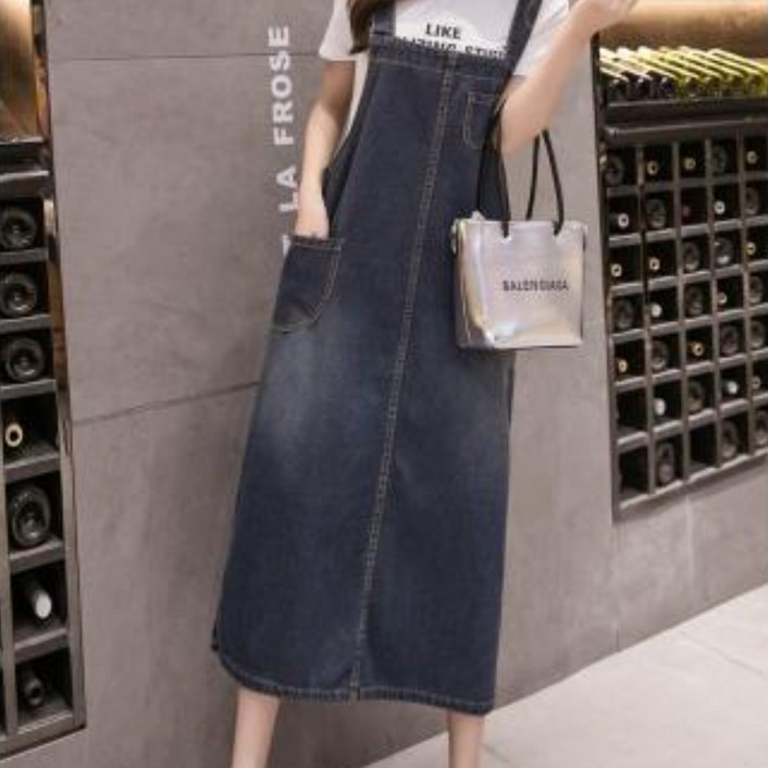 기본 멜빵 데님 원피스 멜빵 청스커트 여성용