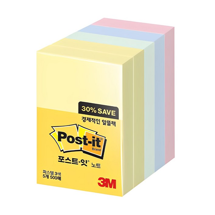 포스트잇 노트 알뜰팩 6565A, 노랑  애플민트  크림블루  러블리핑크, 1개