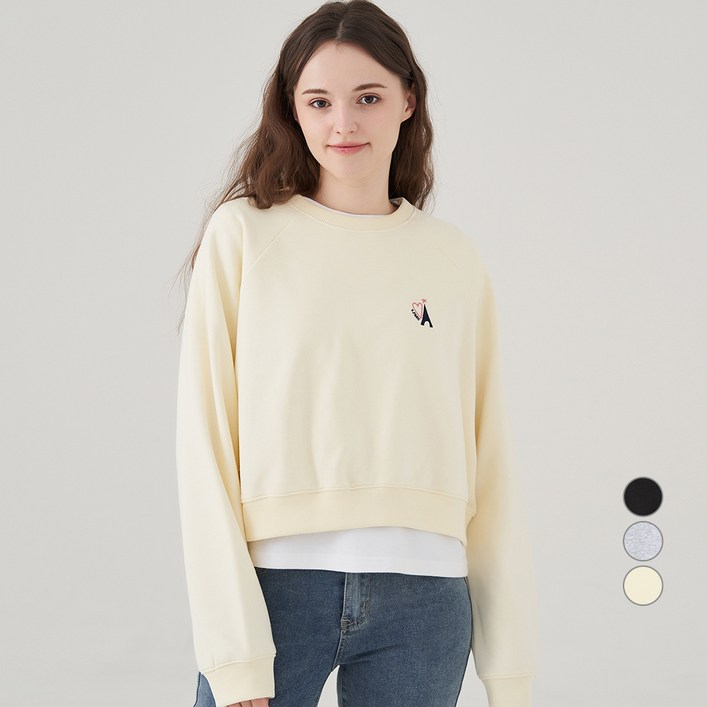 ELLE PARIS 그래픽 라글란 세미크롭 스웻셔츠 E Paris