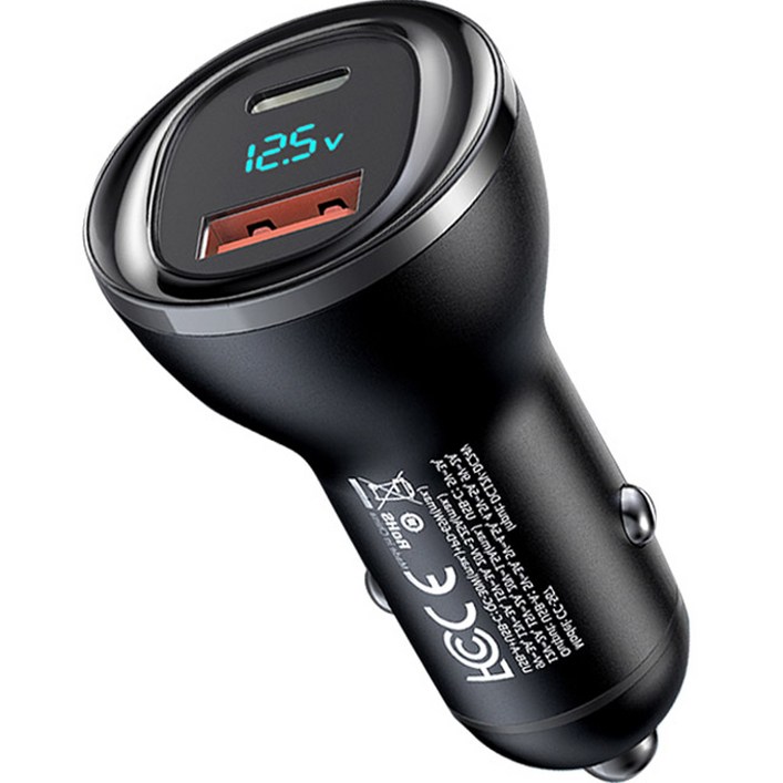 맥도도 95W 디스플레이 2포트 PD PPS QC3.0 차량용 고속충전기, 블랙, CC567