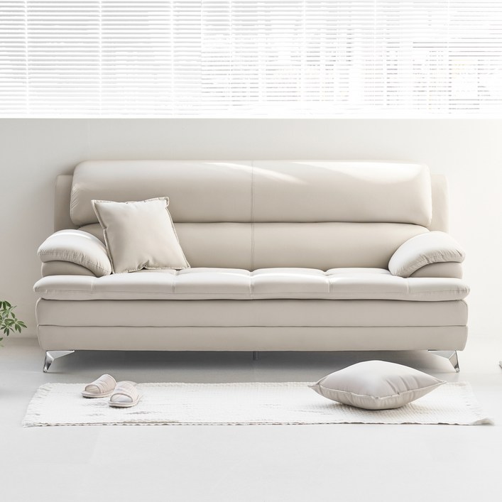 도모 아르티제 가죽 3인용 소파  쿠션 2p 세트 방문설치, 아이보리