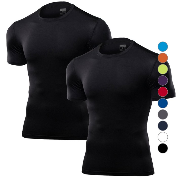 아르메데스 남성용 무지테크핏 반팔 축구 야구 등산 라이딩 트래킹 베이스레이어 언더레이어 상의 2p AR51