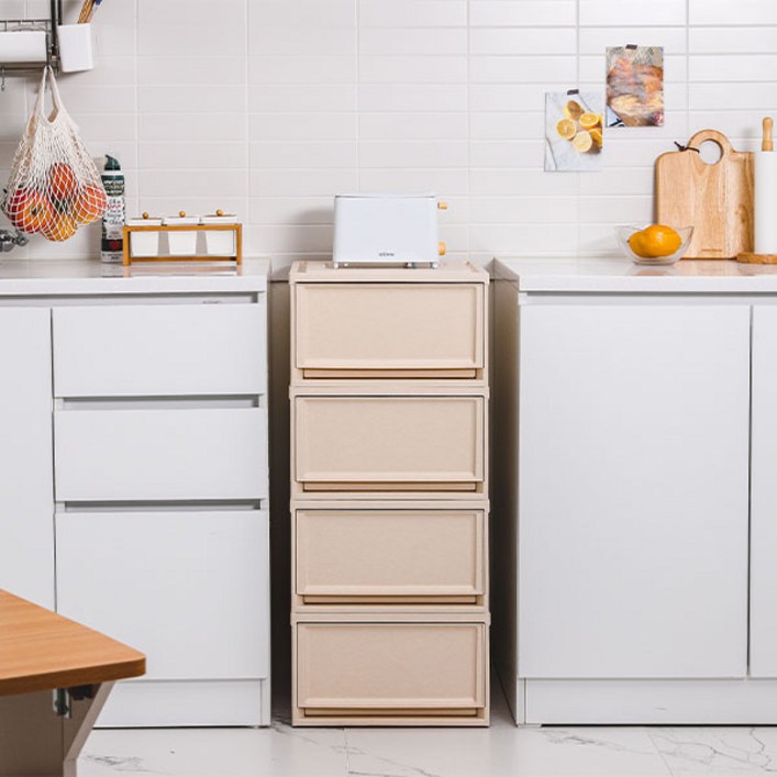 아이리스 국내생산 시스템 수납박스 슬라이딩 서랍장 BC500, 베이지, 4개