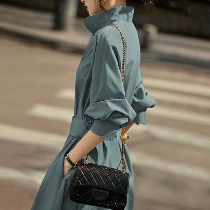 비비에모 카라넥 캐주얼 허리벨트 트랜치 트임 미디 원피스 01240 빅사이즈 포함