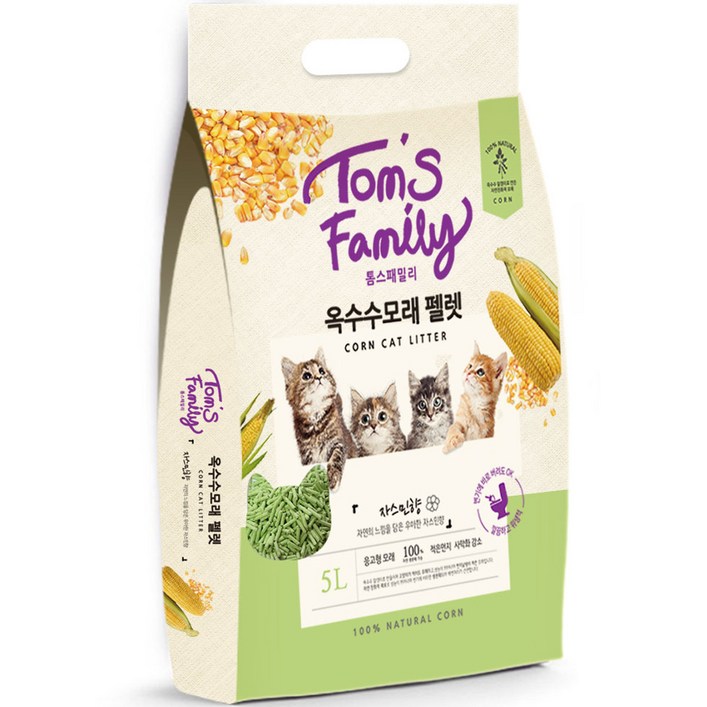 톰스패밀리 응고형 고양이 화장실 옥수수 배변모래 펠렛, 5L, 1개, 자스민향