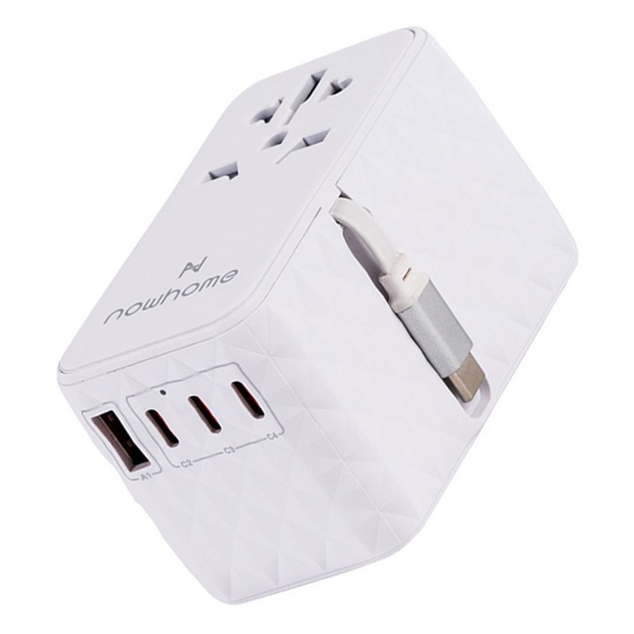 나우홈 USB 5포트 PD PPS 85W 여행용 멀티탭 에브리웨어  파우치 세트, 스노우 화이트, 1세트