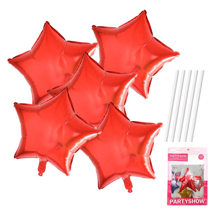파티쇼 별 은박 풍선 45cm 5p 빨대 5p 세트, 레드풍선, 1세트 파티쇼 별 은박 풍선 45cm 5p 빨대 5p 세트, 레드풍선, 1세트