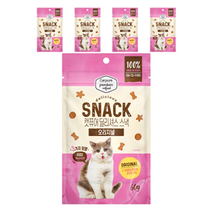 캣퓨어 고양이 딜리셔스 스낵, 5개, 60g, 오리지널