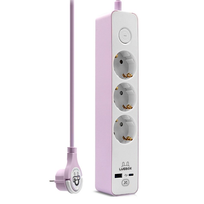 러그 박스 고속충전 USB C타입 1포트 3500W 고용량멀티탭 3구, 퍼플핑크, 1개, 3m