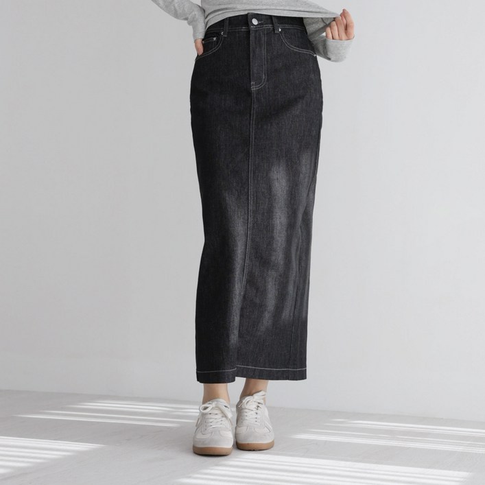 앤드스타일 여성용 숏/기본 기장 생지 스판 뒷트임 데님 스커트 264356